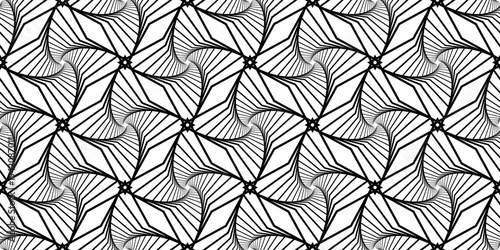 seamless fractal pattern with black hypnotic lines and geometric vortex shapes on white for modern textile and optical wallpaper