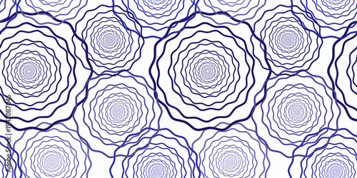 seamless fractal pattern with blue wavy circles and organic ripple shapes for zen wallpaper wellness branding and textile print