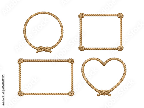 Nautical Rope Frames Collection with Knots – Circle, Rectangle and Heart Rope Borders Set