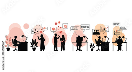 Set of 6 office communication vector illustrations