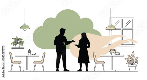 Vector illustration of business people talking in a cafe
