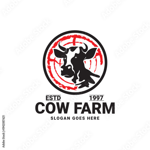 Cow Logo Design Farm Vector Classic Cow, Cow Logo Design Template