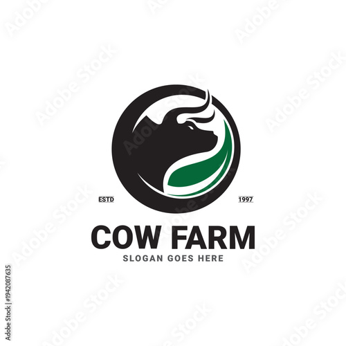 Cow Logo Design Farm Vector Classic Cow, Cow Logo Design Template