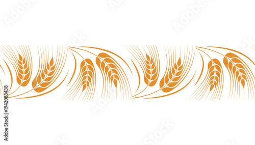 Ear of wheat and wheat grain on white background. Organic wheat, bread agriculture and natural eat, barley or rice millet. Agricultural background template. Seamless pattern. Isolated. Vector 
