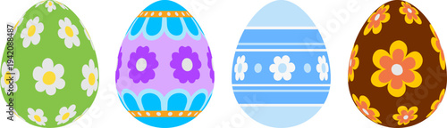set of flat easter eggs with floral decorations