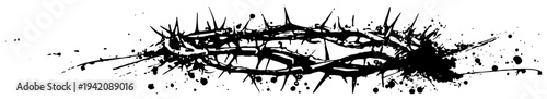 Black silhouette of the crown of thorns with artistic ink splashes