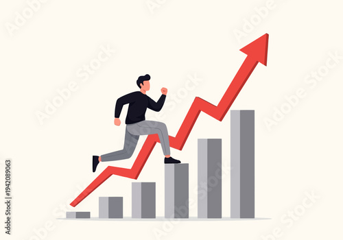Man running up red arrow graph