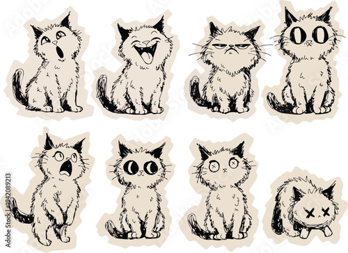 Hand drawn cat doodle in charcoal crayon sketch style.  aesthetic, scrapbook diary sticker vector illustration
