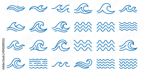 A blue ocean nature pattern collection featuring a set of sea wave vector illustrations.