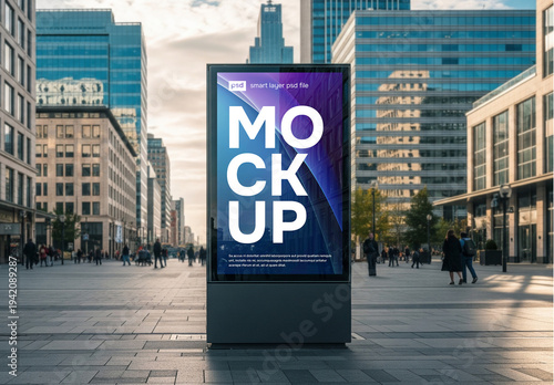 Front view of a modern city digital billboard mockup