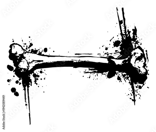 Single white bone with grunge ink splatter effects and texture