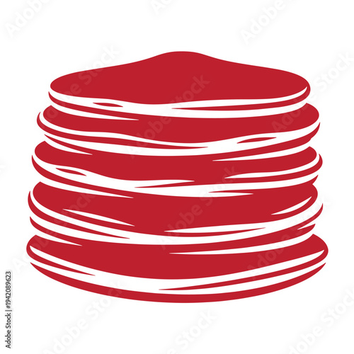 red stack of pancakes isolated on white background for breakfast or food concept