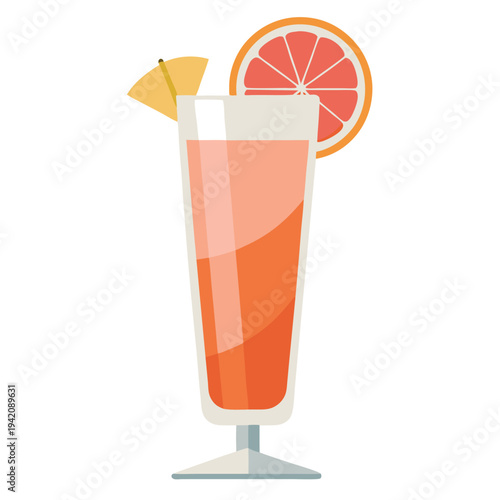 Refreshing grapefruit cocktail with a small yellow umbrella in a tall glass