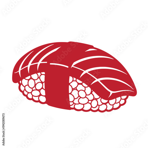 Red sushi piece with white lines on top and round rice underneath  Japanese food