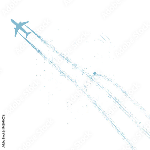 Airplane leaving blue contrails forming geometric grid pattern