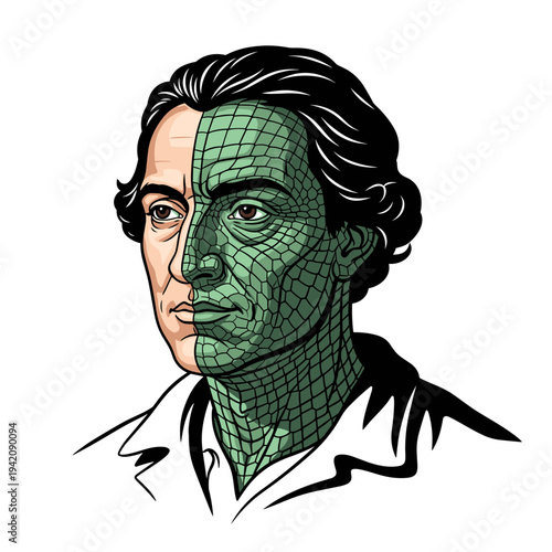 Portrait of historical figure with reptilian scales