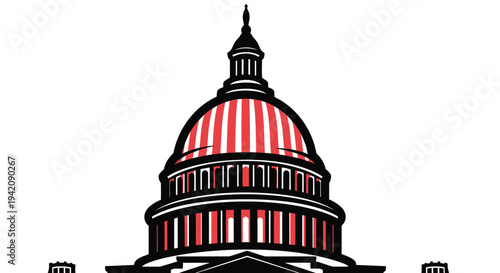 Vector illustration of the US Capitol Building with red and white dome
