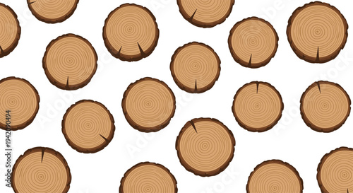 Twenty-one distinct, round wood slices with visible growth rings and cracks are randomly scattered across a pristine white background.