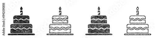 Sketch birthday cake icon design set