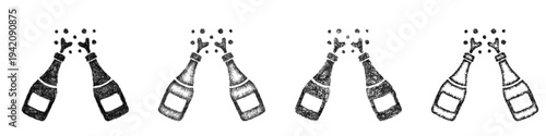 Sketch champagne icon design set