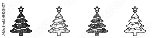 Sketch christmas tree icon design set