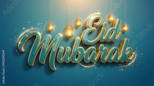 Eid Mubarak typography with glowing lanterns Eid Mubarak Text Design For Advertisement