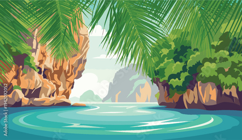 tropical island with palm trees