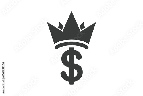 A black vector graphic of a crown over a dollar sign symbolizing wealth, royalty, and financial success in a simple, modern design.