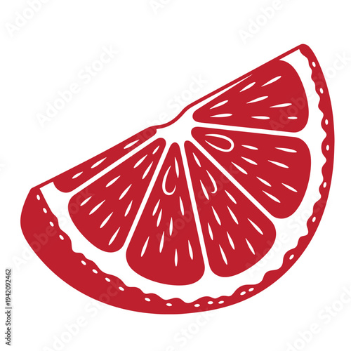 A red slice of citrus fruit with white lines illustrating the juicy pulp inside  fresh and vibrant