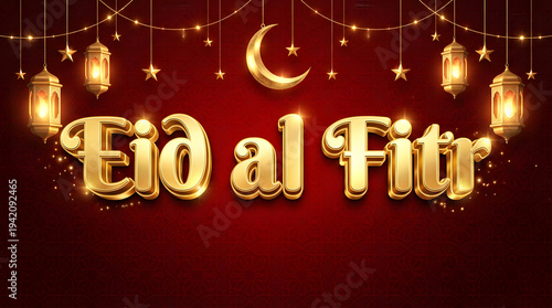 Eid Al Fitr Golden Typography On Red Background Happy Eid Al Fitir Banner With Text Design