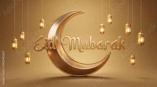 Eid Mubarak Golden Typography With Crescent Moon Eid Advertisement Post