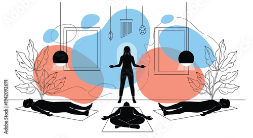 Vector illustration of people meditating in yoga poses