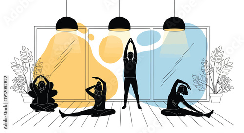 Vector illustration of 5 yoga poses in modern minimalist style