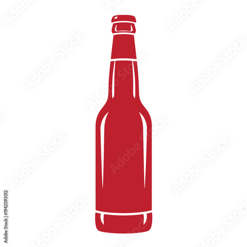 Red beer bottle illustration with white lines on white background