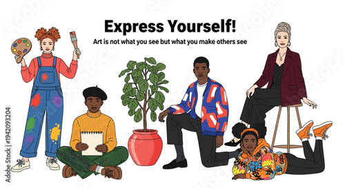 Set of 6 diverse people expressing creativity vector