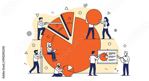 Set of business people working on pie chart vector illustration