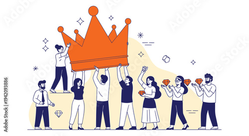 Vector illustration of people holding up a crown