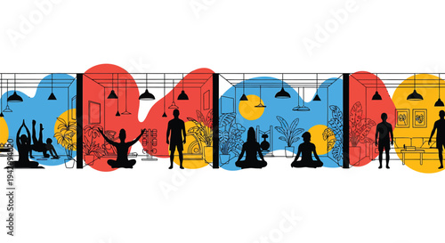 Set of colorful yoga silhouettes vector illustrations