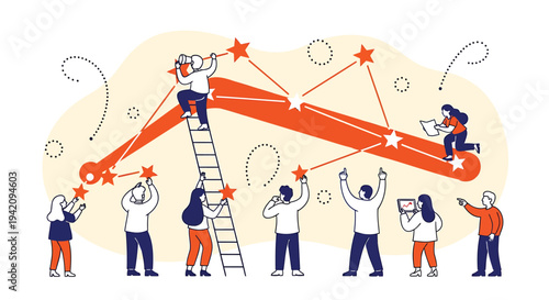 Vector illustration of people building star connections