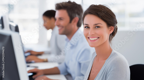 Free Download Faceless smiling team professional employees working together on computer discussing online technology data solutions at work, two young busy diverse coworkers business people - GFXLoad