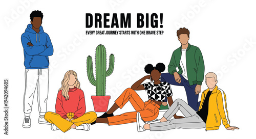 Set of 5 diverse young adults vector illustration
