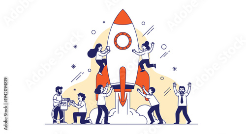 Vector illustration of business team launching rocket