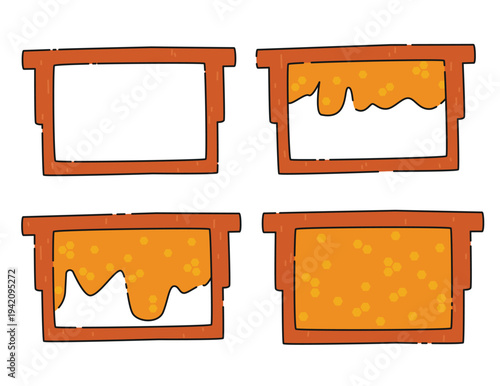 Frames for honeycombs in a hive of varying degrees of filling Beekeeping Vector cartoon illustration