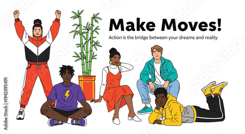 Vector illustration of 5 diverse people in casual wear