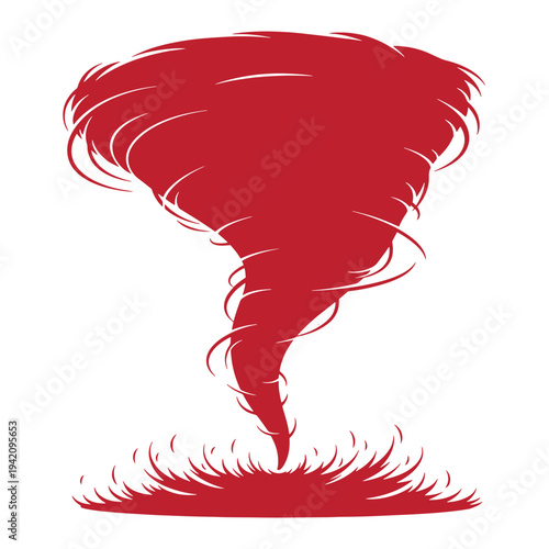 red tornado illustration with swirling winds and a funnel cloud  natural disaster symbol