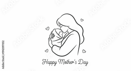 Mother and Baby Embracing Line Art Illustration for Happy Mothers Day