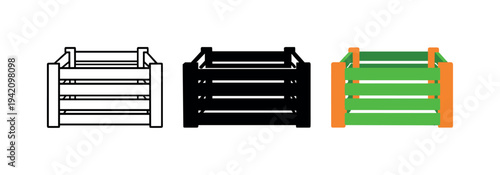 Regenerative land use context shown through a wooden compost bin with slatted sides and open top viewed straight on as one