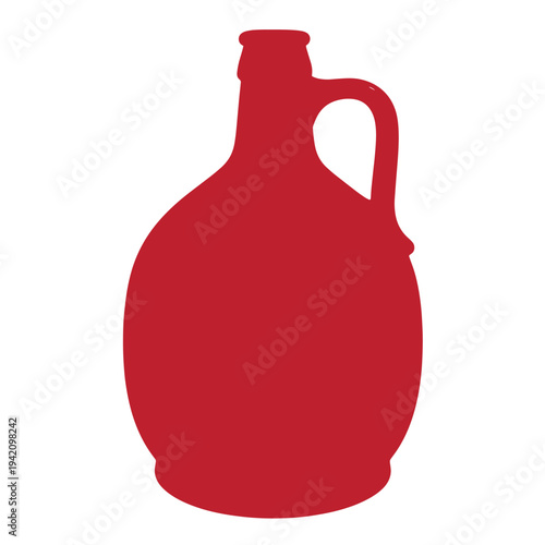 Red clay jug or pitcher with handle on white background  simple ceramic container