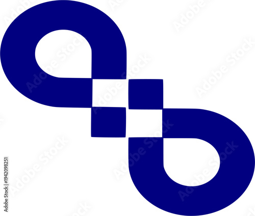 The interlocking loops and geometric center convey concepts of endless connectivity, data flow, and systematic integration, making it perfect for IT infrastructure, networking, cloud computing, or log