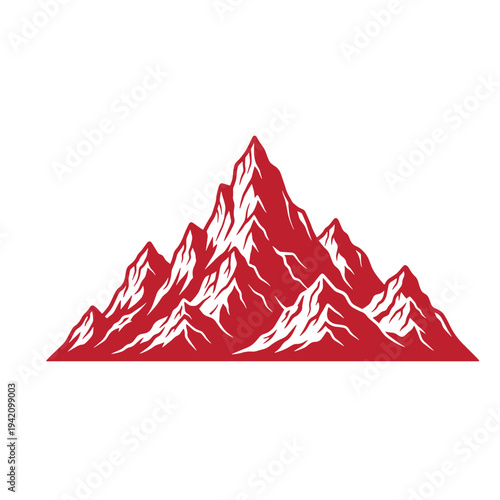 red mountain range landscape graphic illustration  scenic rocky peaks silhouette